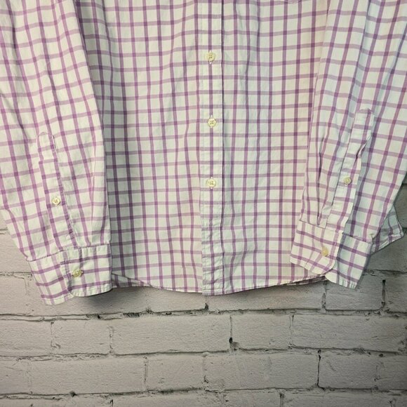 J. CREW MENS LONG SLEEVE BUTTON DOWN WHITE WITH PURPLE WINDOWPANE PRINT SIZE XL - Picture 6 of 7